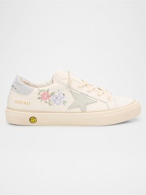 Kids Golden Goose Cream Floral Low-Top Sneaker. Size 29